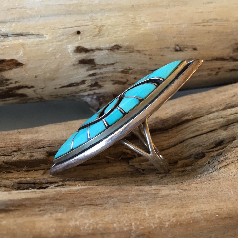 Sold Vintage Zuni Turquoise Hummingbird Amy Quandalacy Ring - Picture 3 of 11